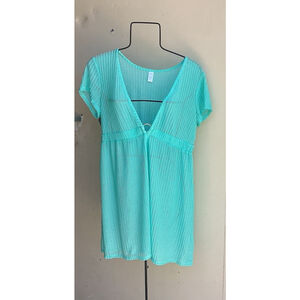 Tropical Escape Swimwear Beach Cover-Up Women's Size Medium Sea Green V-Neck
